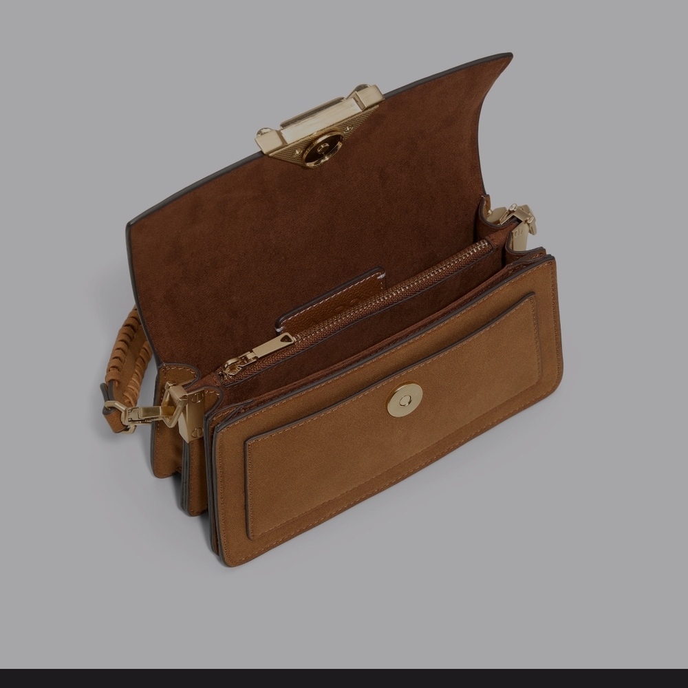 Aldo Suede Tan Shoulder Bag with Gold Accent - Picture 3 of 7